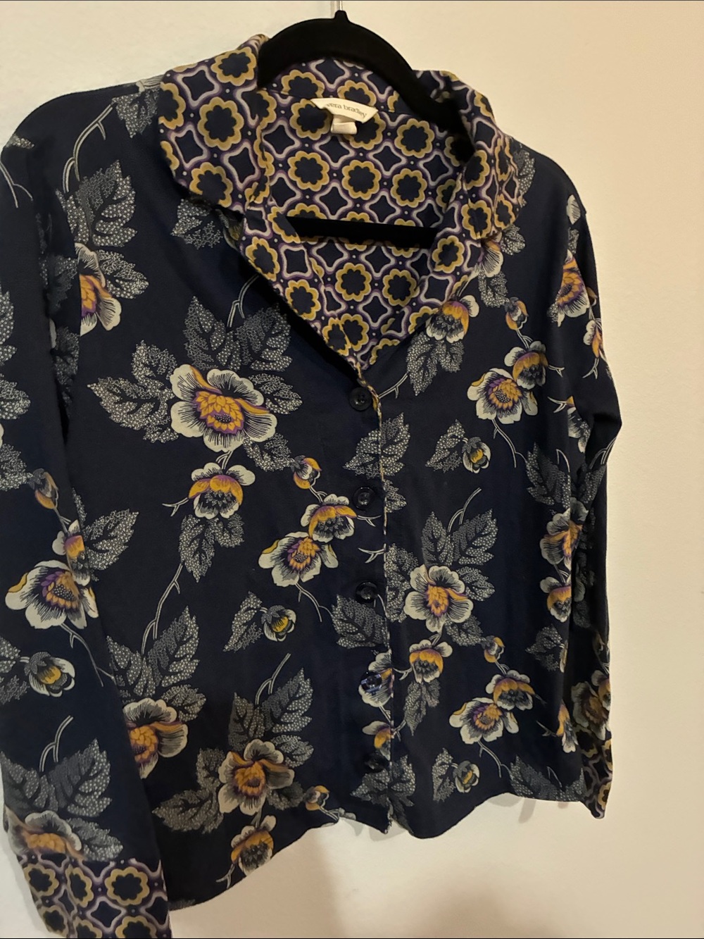 Vera Bradley Navy Floral Pajama Top with Yellow Accents - Picture 6 of 8